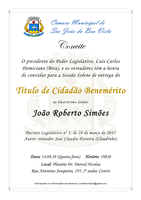 Câmara convida para Sessão Solene em homenagem a João Roberto Simões