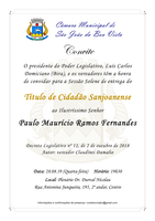 Câmara convida para Sessão Solene em homenagem a Paulo Maurício Ramos Fernandes