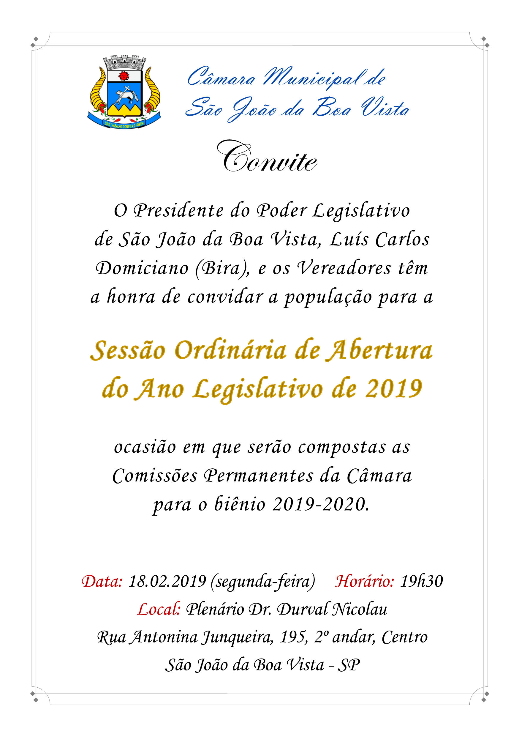 Câmara Municipal de São João abrirá o ano legislativo com sessão nesta segunda-feira