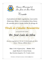 Legislativo convida para Sessão Solene em homenagem ao Dr. José Luiz da Silva
