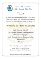 Legislativo convida população para a entrega da Medalha de Mérito Cultural